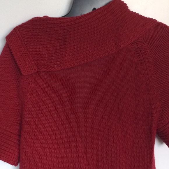 The Limited Short, Raglan Style Sleeve, Red, Button Folded Collar/Cowl Sweater - Picture 8 of 9